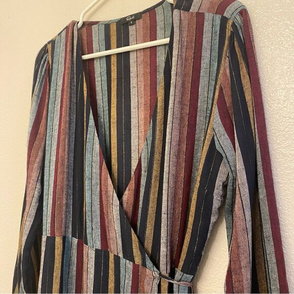 Rails Lola preppy minimalist striped v neck wrap dress linen coastal S - Picture 6 of 12